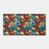 Mooie geel rood blauwe bloemen botanische print bureaumat (Voorkant)