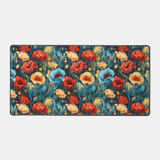 Mooie geel rood blauwe bloemen botanische print bureaumat (Voorkant)