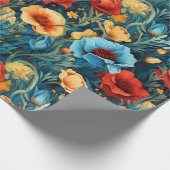 Mooie geel rood blauwe bloemen botanische print cadeaupapier (Hoek)