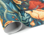 Mooie geel rood blauwe bloemen botanische print cadeaupapier (Rol Hoek)