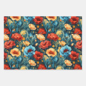 Mooie geel rood blauwe bloemen botanische print inpakpapier vel (Voorkant)