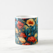Mooie geel rood blauwe bloemen botanische print koffiemok (Center)