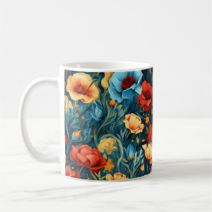 Mooie geel rood blauwe bloemen botanische print koffiemok