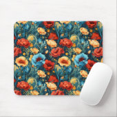Mooie geel rood blauwe bloemen botanische print muismat (Met muis)