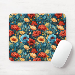Mooie geel rood blauwe bloemen botanische print muismat