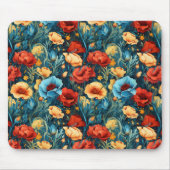 Mooie geel rood blauwe bloemen botanische print muismat (Voorkant)