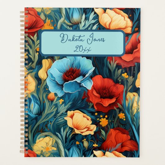 Mooie geel rood blauwe bloemen botanische print planner (Voorkant)