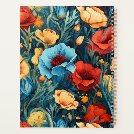 Mooie geel rood blauwe bloemen botanische print planner (Achterkant)