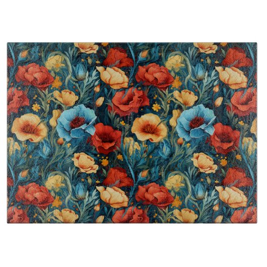 Mooie geel rood blauwe bloemen botanische print snijplank (Voorkant)