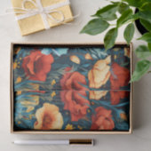 Mooie geel rood blauwe bloemen botanische print tissuepapier (Geschenk)