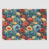 Mooie geel rood blauwe bloemen botanische print tissuepapier (Voorkant)