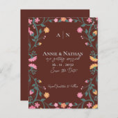 Mooie Geel Roze Bloemen Lijst bruiloft Aankondigingskaart (Voorkant / Achterkant)