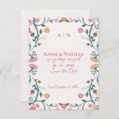 Mooie Geel Roze Bloemen Lijst bruiloft Aankondigingskaart (Voorkant / Achterkant)