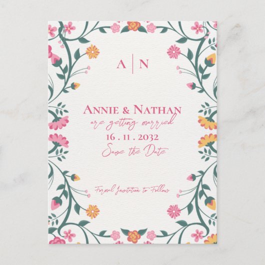 Mooie Geel Roze Bloemen Lijst bruiloft Aankondigingskaart (Voorkant)