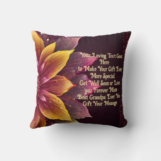 Mooie Geel & Roze Bloom Custom Gift Bericht Kussen (Achterkant)