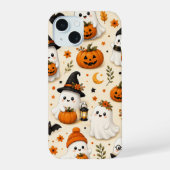 Mooie Geest & Pompoen Halloween Patroon iPhone 15 Case (Achterkant)