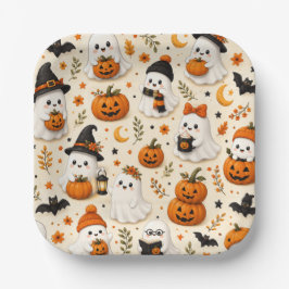 Mooie Geest & Pompoen Halloween Patroon Vierkant Papieren Bordje