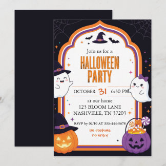 Mooie Geest Pompoen Omlijst Halloween Feest Uitnod Kaart