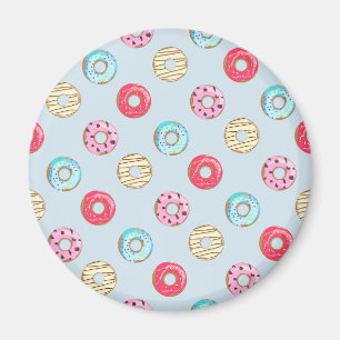 Mooie geglazuurde donut patroon lichtblauw magneet