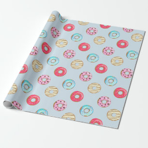 Mooie geglazuurde doughnut-patroon lichtblauw cadeaupapier