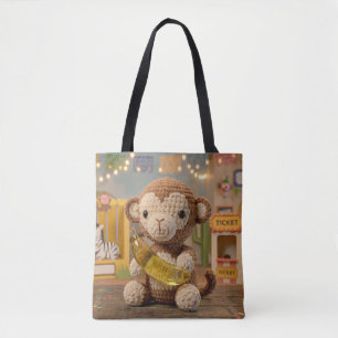 Mooie gehaakte aap met banaan in de dierentuin tote bag