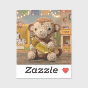 Mooie Gehaakte Aap met een Banaan in de Dierentuin Sticker
