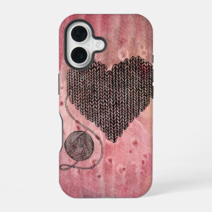 Mooie Gehaakte Garent Hart Watercolor iPhone 16 Ho Hoesje