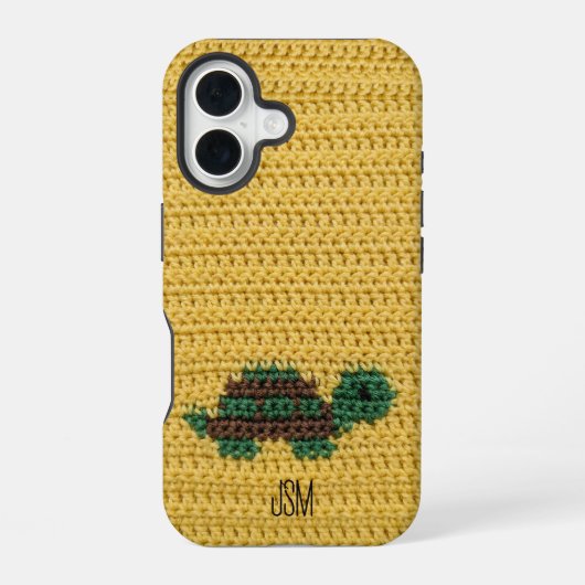 Mooie gehaakte schildpad aangepaste initialen mono iPhone 16 hoesje (Achterkant)