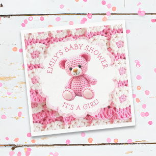 Mooie Gehaakte Teddybeer Meisjes Baby Shower Servet