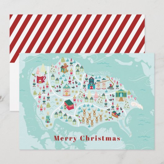 Mooie geïllustreerde Noordpool dorpskaart voor de  Feestdagenkaart (Voorkant / Achterkant)