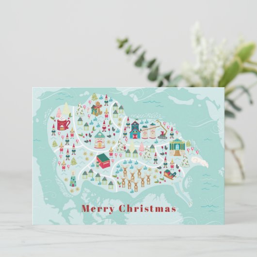 Mooie geïllustreerde Noordpool dorpskaart voor de  Feestdagenkaart (Staand voorkant)