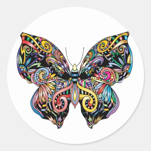 Mooie geïllustreerde vlinder ronde sticker (Voorkant)