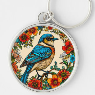 Mooie geïllustreerde vogel sleutelhanger