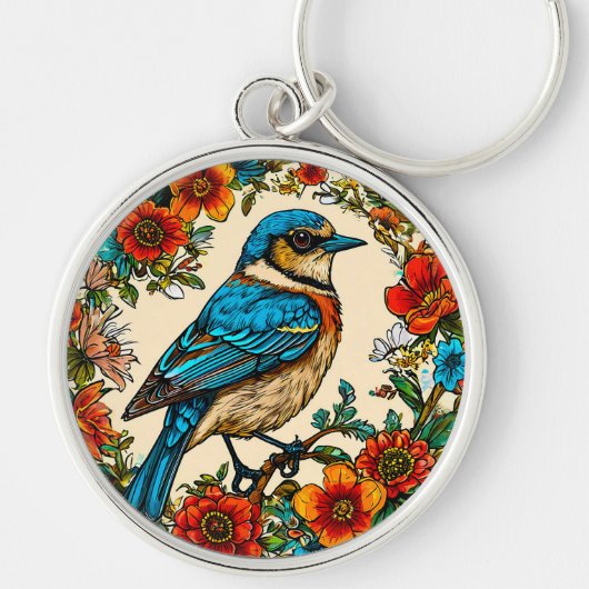 Mooie geïllustreerde vogel sleutelhanger (Voorkant)