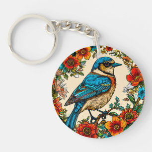 Mooie geïllustreerde vogel sleutelhanger