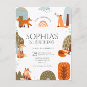 Mooie geïllustreerde vosbosdieren eerste verjaarda briefkaart (Voorkant)