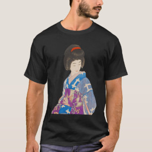Mooie Geisha in blauw Kimono Japans schilderij T-shirt