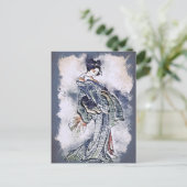 Mooie Geisha in Kimono  Waterverf Kunst Feestdagenkaart (Staand voorkant)