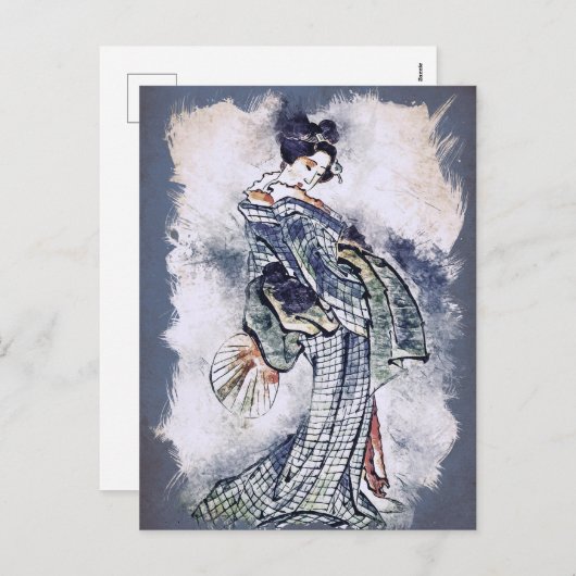 Mooie Geisha in Kimono Waterverf Kunst Feestdagenkaart (Voorkant / Achterkant)