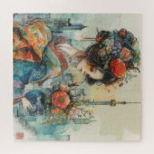 Mooie geisha met bloemen legpuzzel (Horizontaal)