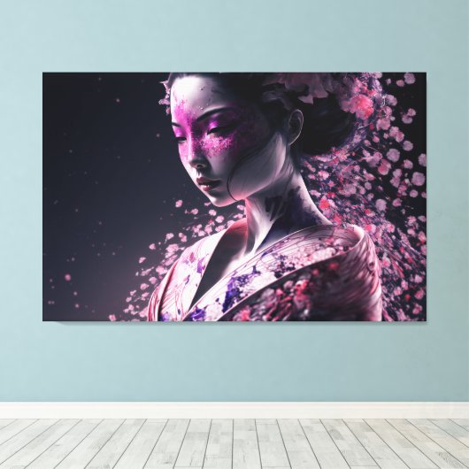 mooie geisha met sakura canvas afdruk (Insitu (Houten vloer))