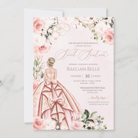 Mooie Geit  in Roze Blush Roos Sweet 16 Kaart (Voorkant)