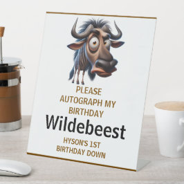 Mooie Gekke Gnu Boerderij Thema 1e Verjaardag Reclamebord Met Voetstuk