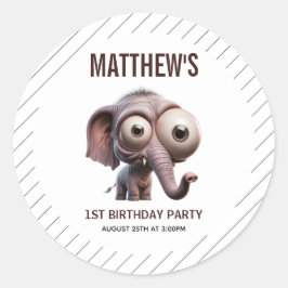 Mooie Gekke Olifant Boerderij Thema 1e Verjaardag Ronde Sticker