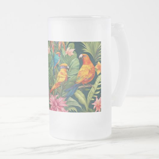 Mooie gekleurde vogels matglas bierpul (Voorkant rechts)