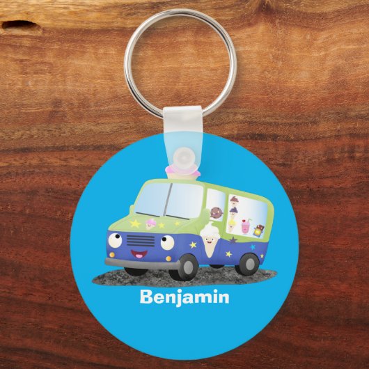 Mooie gelagenwagen cartoon sleutelhanger (Voorkant)