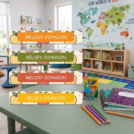 Mooie Gele Appelpatroon Kleur Gecodeerd Labels