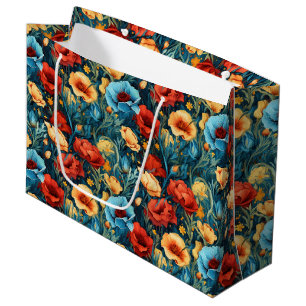 Mooie Gele Blauwe en Rode Bloemen Patroon Groot Cadeauzakje