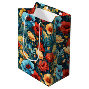 Mooie Gele Blauwe en Rode Bloemen Wijn, Klein, Medium Cadeauzakje