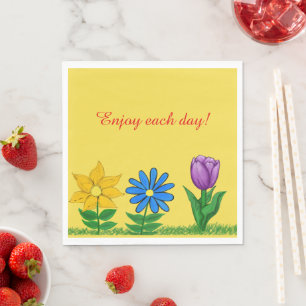 Mooie Gele Blauwe Paarse Bloemen Gele Servetten